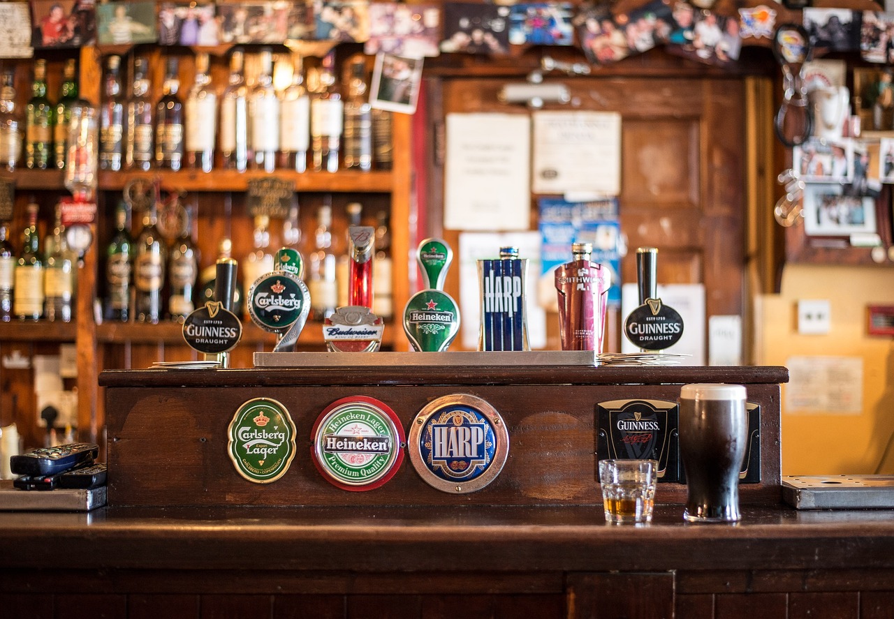 Beers taps in a typical Irish pub.