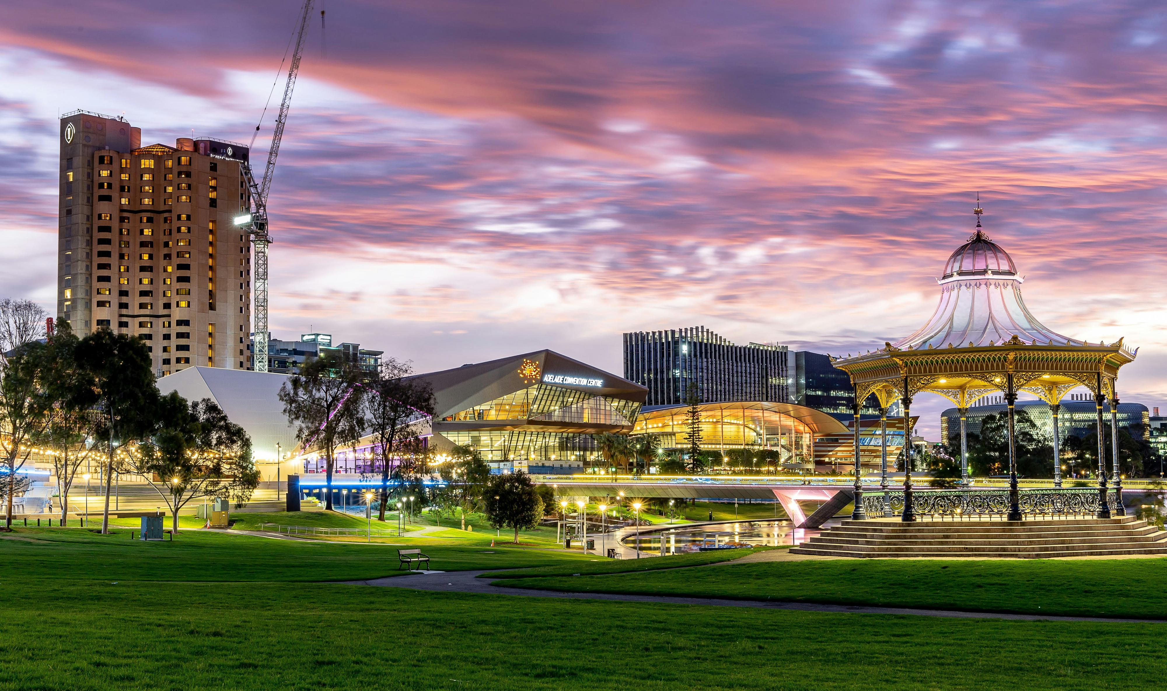 The sun setting over the Adelaide Riverbank