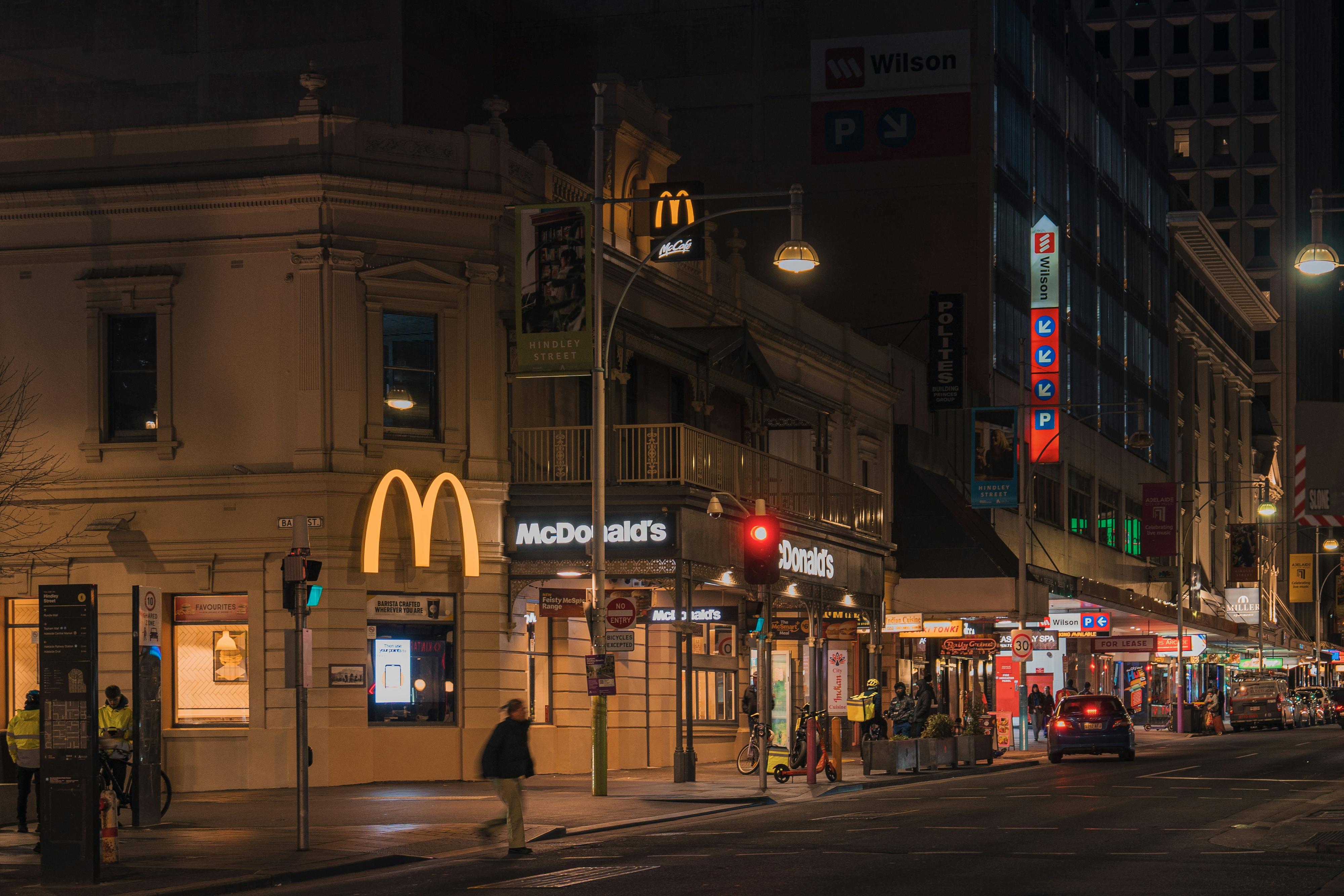 Hindley Street, Adelaide, at night.