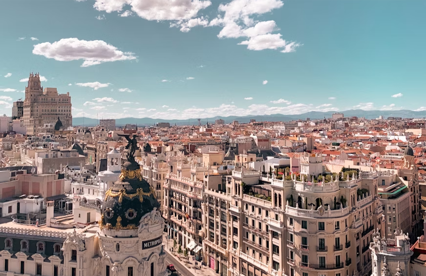 A view of Madrid's skyline above Gran Vía