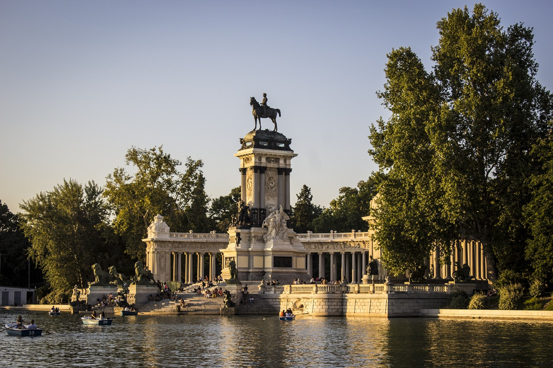 A view of the lake at Madrid's Retiro Park