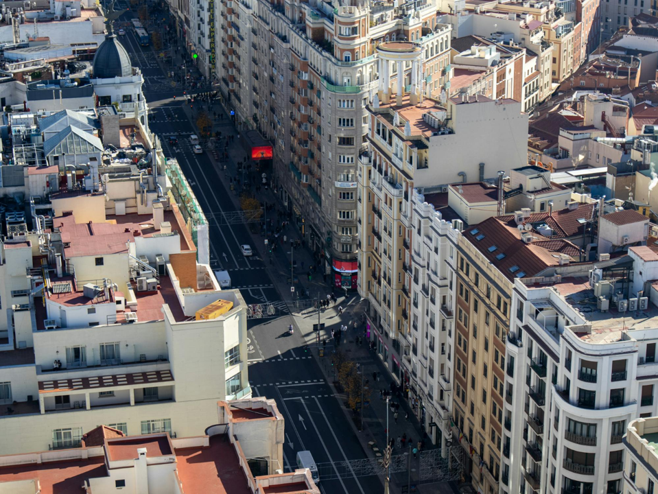 Aerial view over Gran Vía