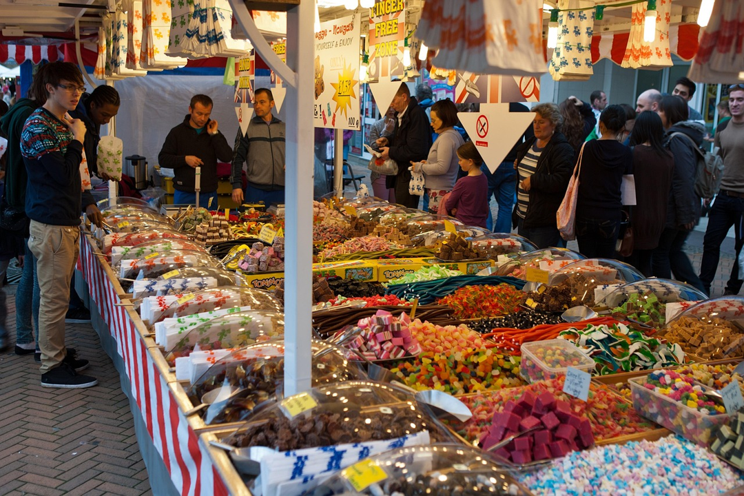 A market stall in Bournemouth selling confectionery