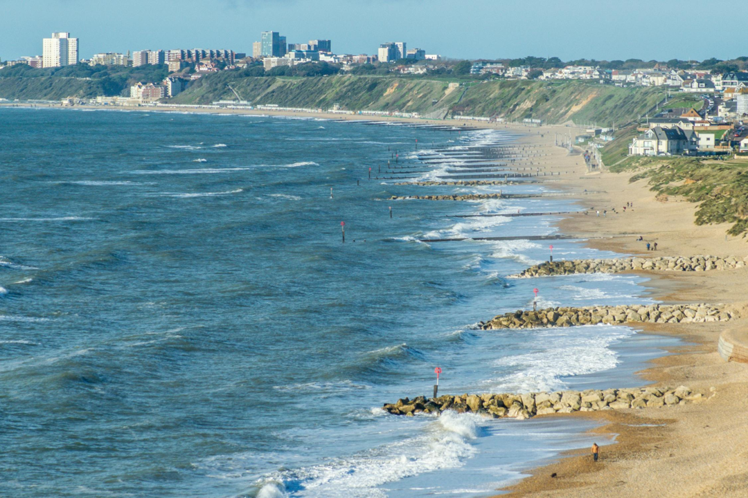 View of Southbourne beach with Bournemouth in the background