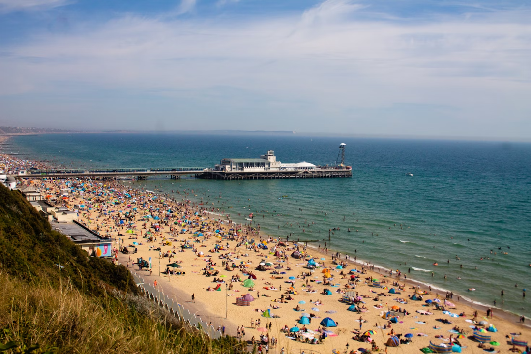 A busy Bournemouth Beach in the height of summer