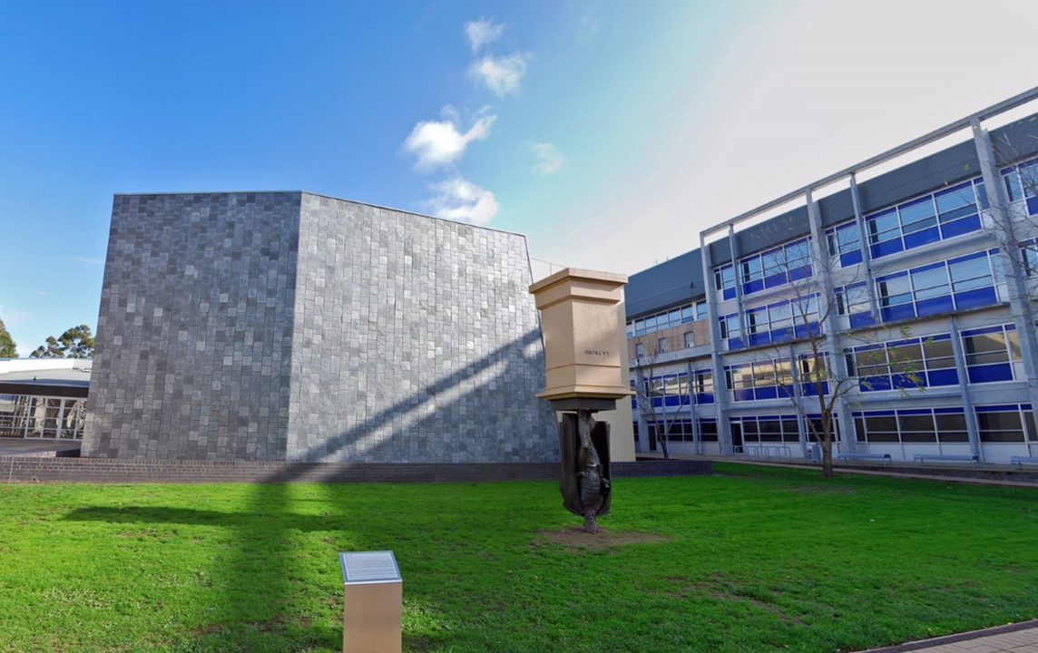 The iconic Charles La Trobe statue at La Trobe University