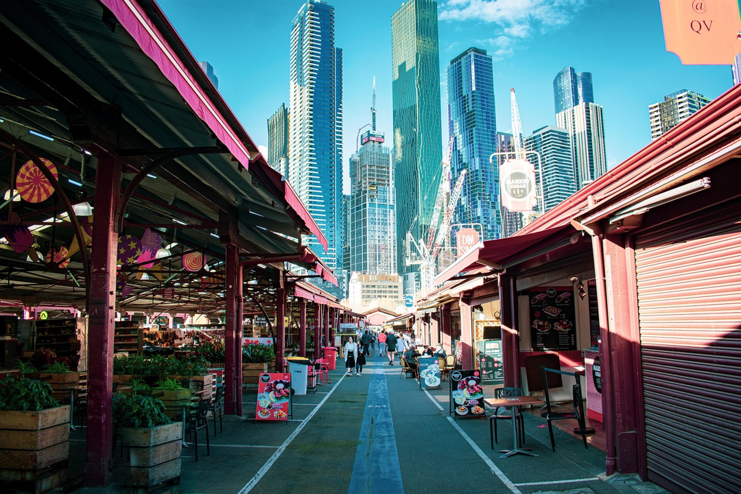 View of Melbourne's skyline from Queen Victoria Market