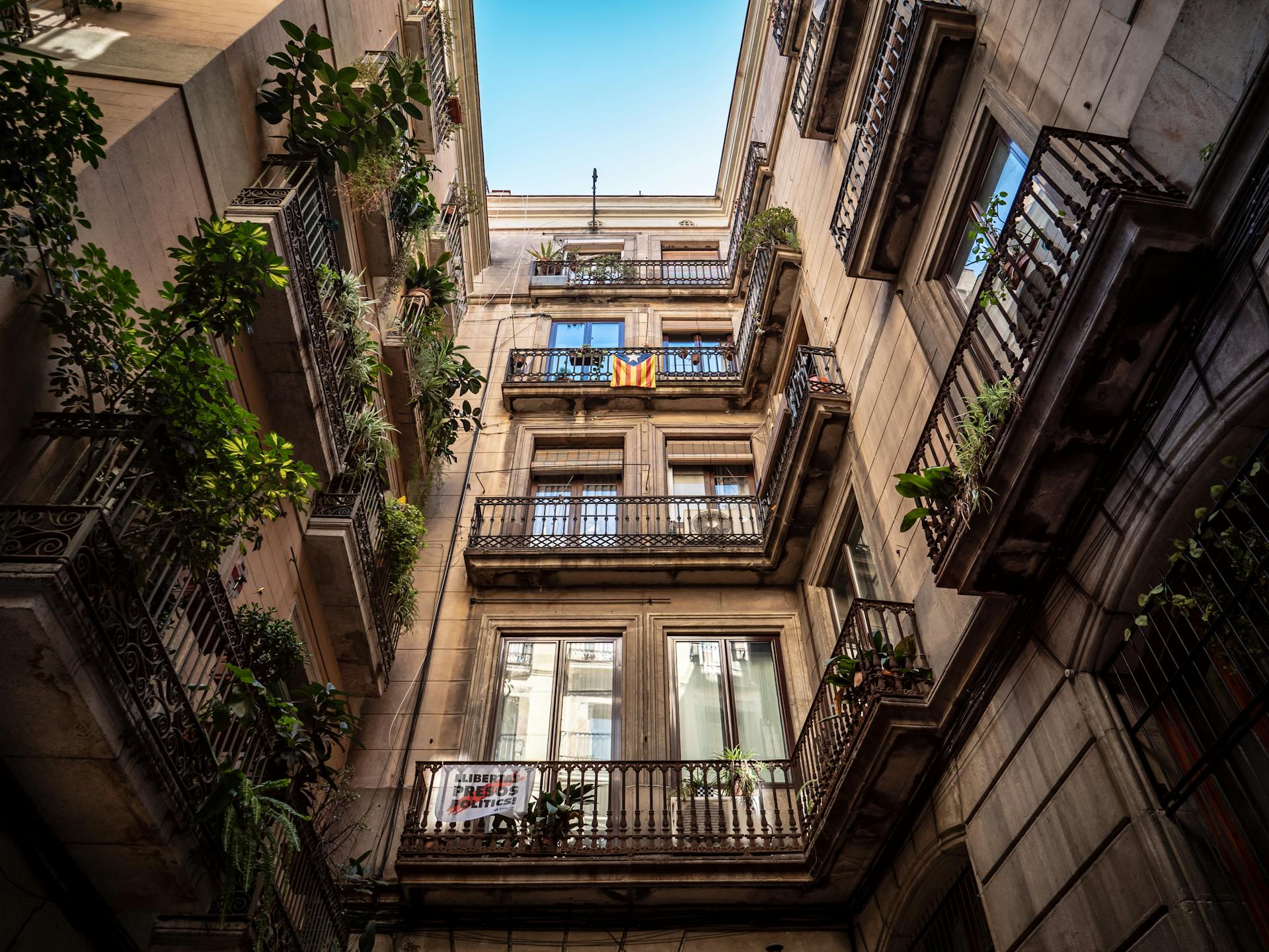 Balconies on apartment building in Barcelona.