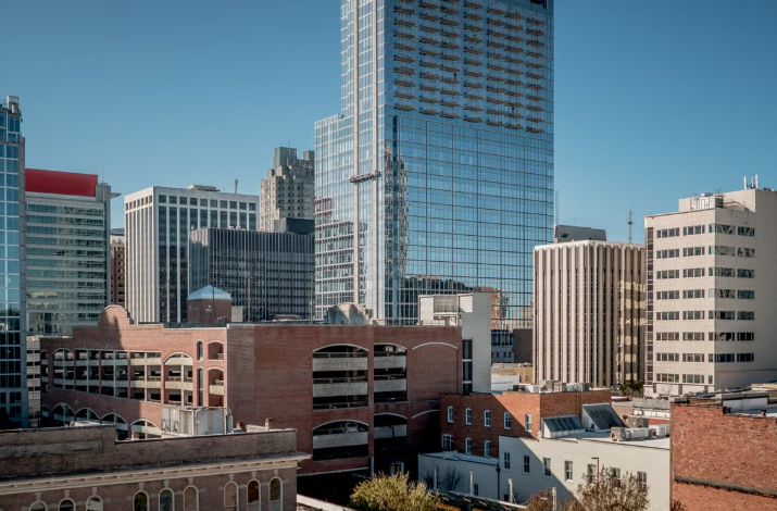 Downtown Minneapolis with modern buildings and urban landscape. 